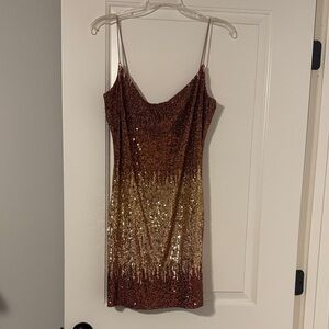 B Darlin Glittering Sequin Mini Dress in Gold and Brown